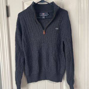 Men’s Vineyard Vines Navy Blue Cable Knit 1/4 Zip Sweater - XS